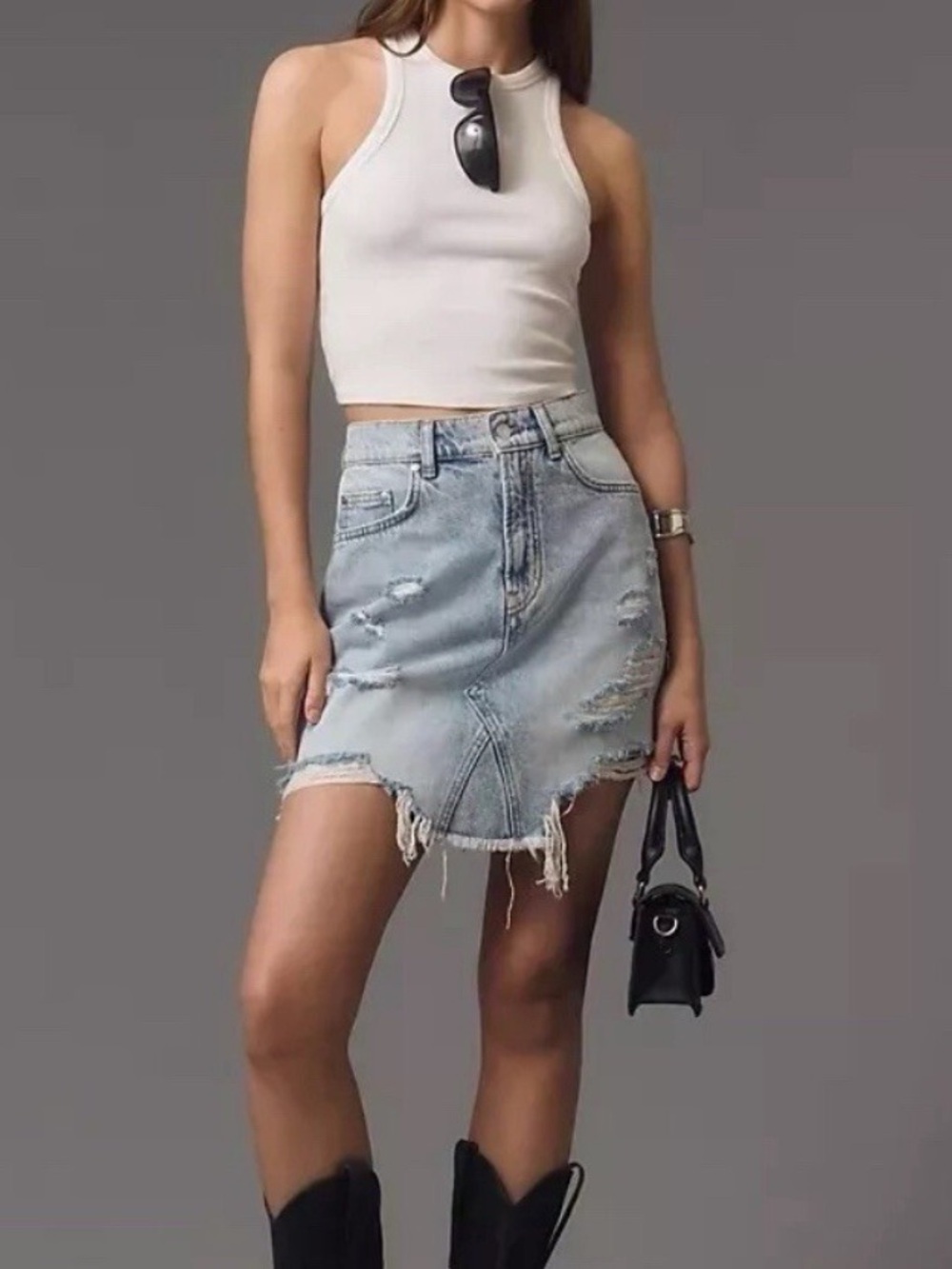 Anthropologie Pilcro Light Wash Destroyed Denim Mini Jean Skirt Size 20